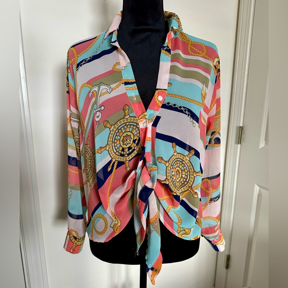 Timing Multicolor Nautical Button Down Shirt - image 1